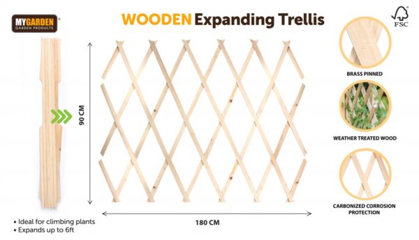 Garden Expanding Wooden Trellis Natural 180 x 90 cm 0892 (Parcel rate)