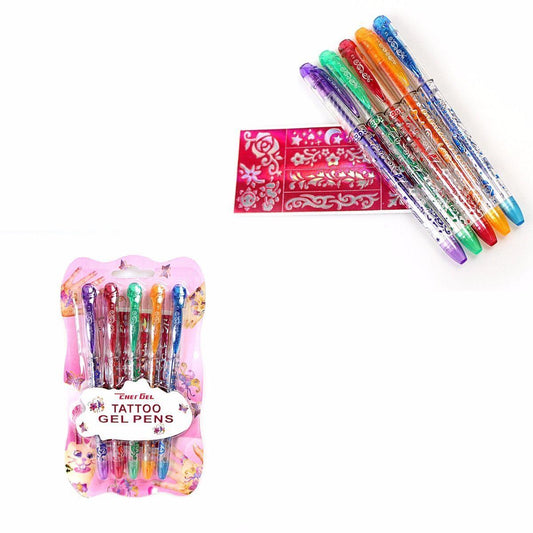 Tattoo Gel Pens with 2 Stencils Pack of 5 Assorted Colours 3598 (Large Letter Rate)