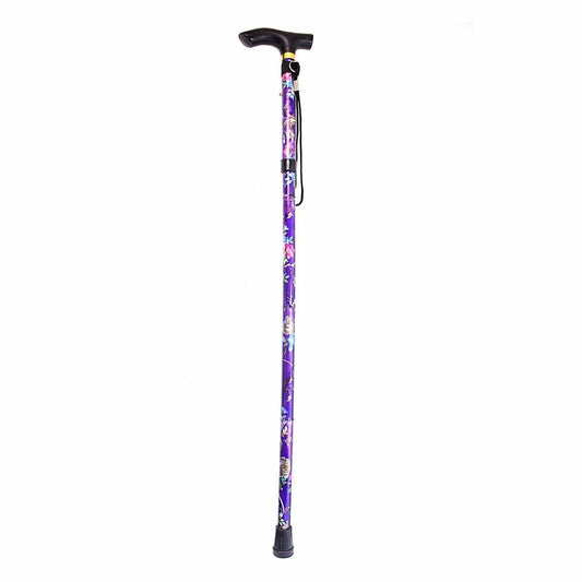 Adjustable Folding Metal Cane Easy Grip Walking Stick Mobility Cane with Floral Print 80cm Assorted Colours 4733 (Parcel Rate)