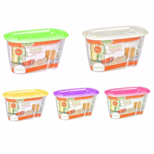 Plastic Dried Food Grains Pantry Storage Container with Pourer Lid 1L Assorted Colours BG283 / 9283 (Parcel Rate)
