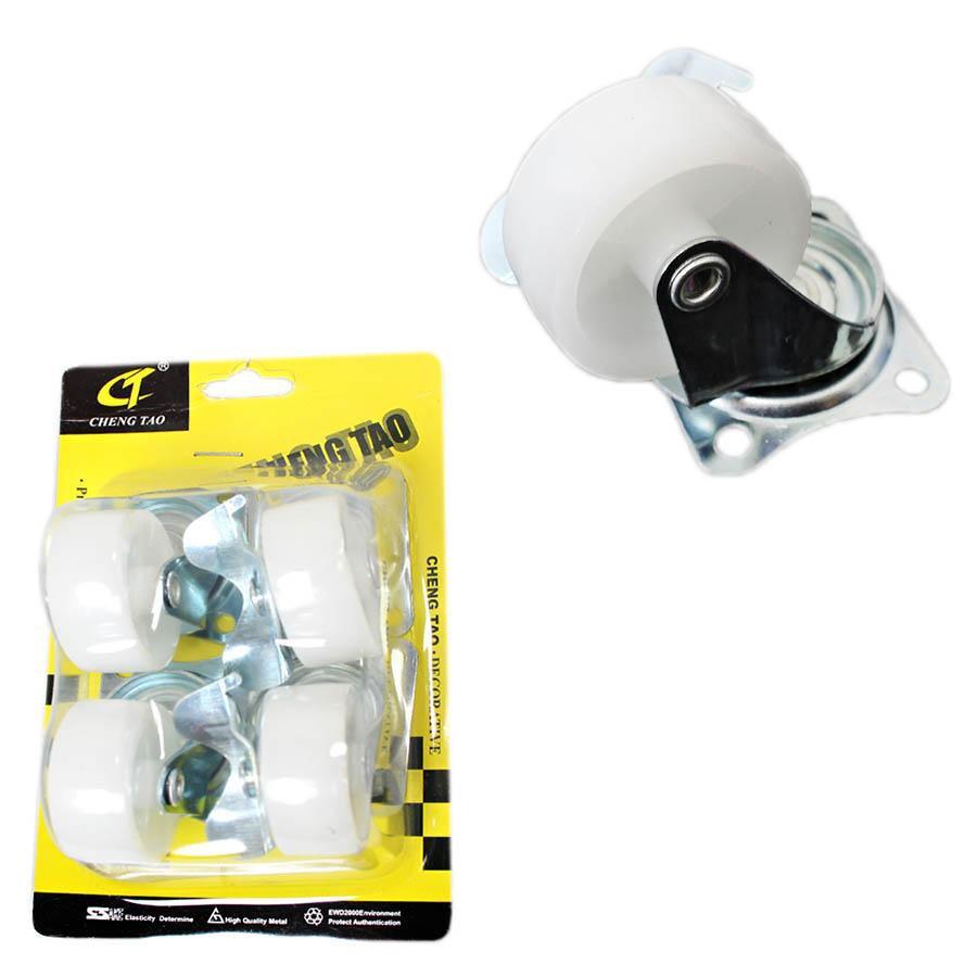 Plastic White Wheels with Brackets 3.5 x 2 cm Pack of 4 0628 (Parcel Rate)