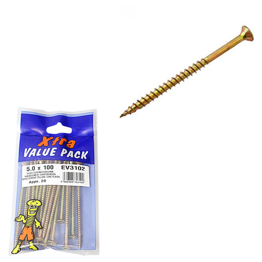 5.0 x 100 Pozi c/sk Chipboard Screws Yellow Diy Xtra Value 3102 (Large Letter Rate)