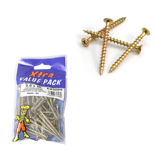 5.0 x 60 Pozi c/sk Chipboard Screws Xtra Value Diy 3089 (Large Letter Rate)