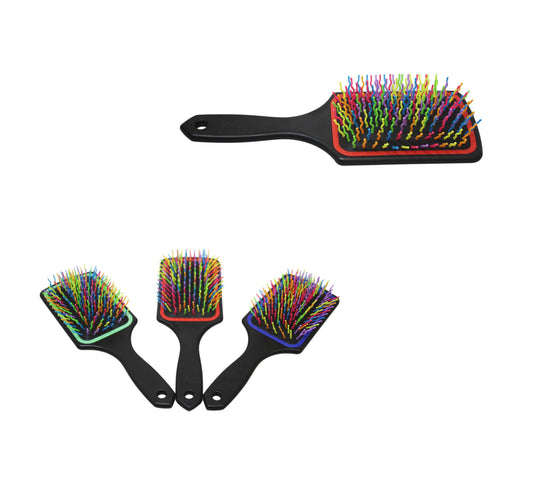 Plastic Detangling Frizzle Hair Brush with Squiggly Rainbow Bristles 24 x 8cm Assorted Colours 5943 (Parcel Rate)