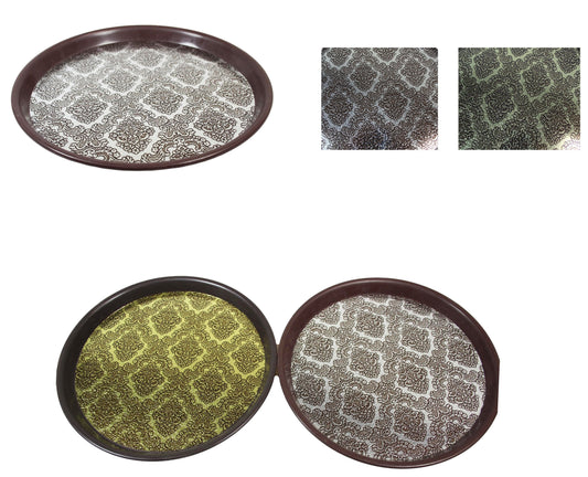 Round Plastic Drinks Bar Serving Tray with Printed Design 27 cm Assorted Colours 6047 A (Parcel Rate)