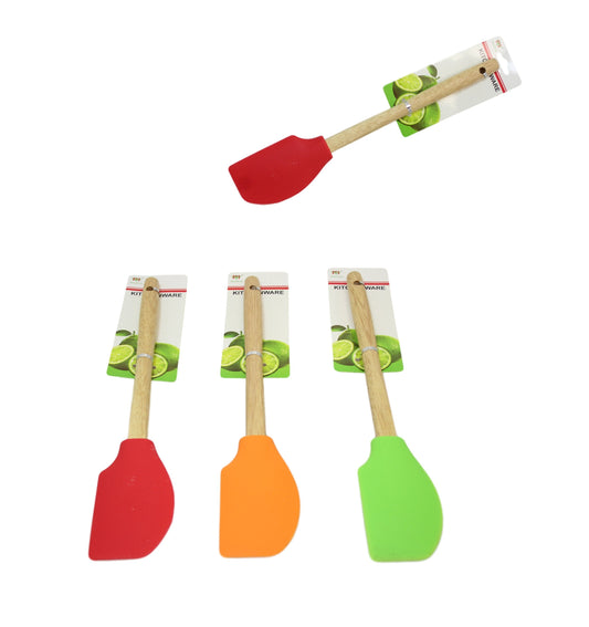 Kitchen Silicone Flat Sided Scraper Spatula Wooden Handle 32 cm Assorted Colours 6063 A (Large Letter Rate)