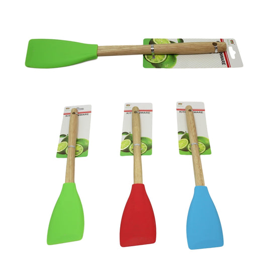 Kitchen Silicone Scraper Spatula Wooden Handle 33 cm Assorted Colours 6064 A (Large Letter Rate)