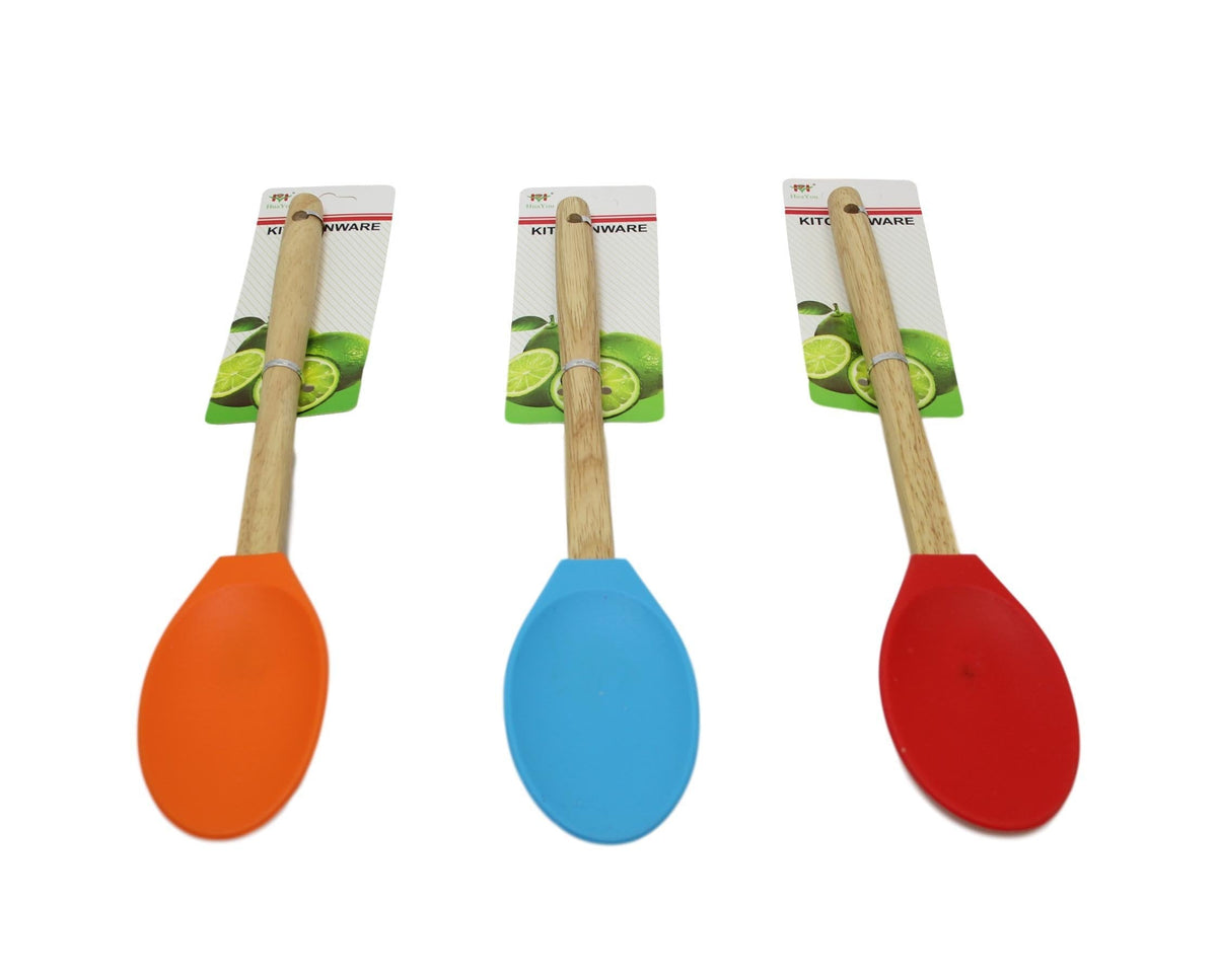 Kitchen Silicone Spoon Wooden Handle 32 cm Assorted Colours D6065
