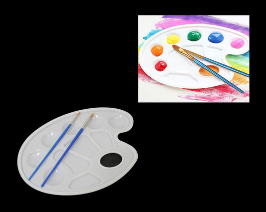 Artist Painting Palate Paint Mixer White Painting Plate With 2 Brushes 23 x 17 cm 6087 (Large Letter Rate)