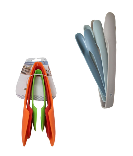Plastic Kitchen BBQ Salad Food Serving Tongs Pack of 3 Assorted Colours 6415 A (Parcel Rate)
