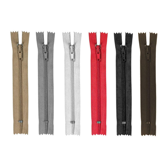 6 Pack Assorted Colour Sewing Open Ended Zip 23cm 0642 (Large Letter Rate)