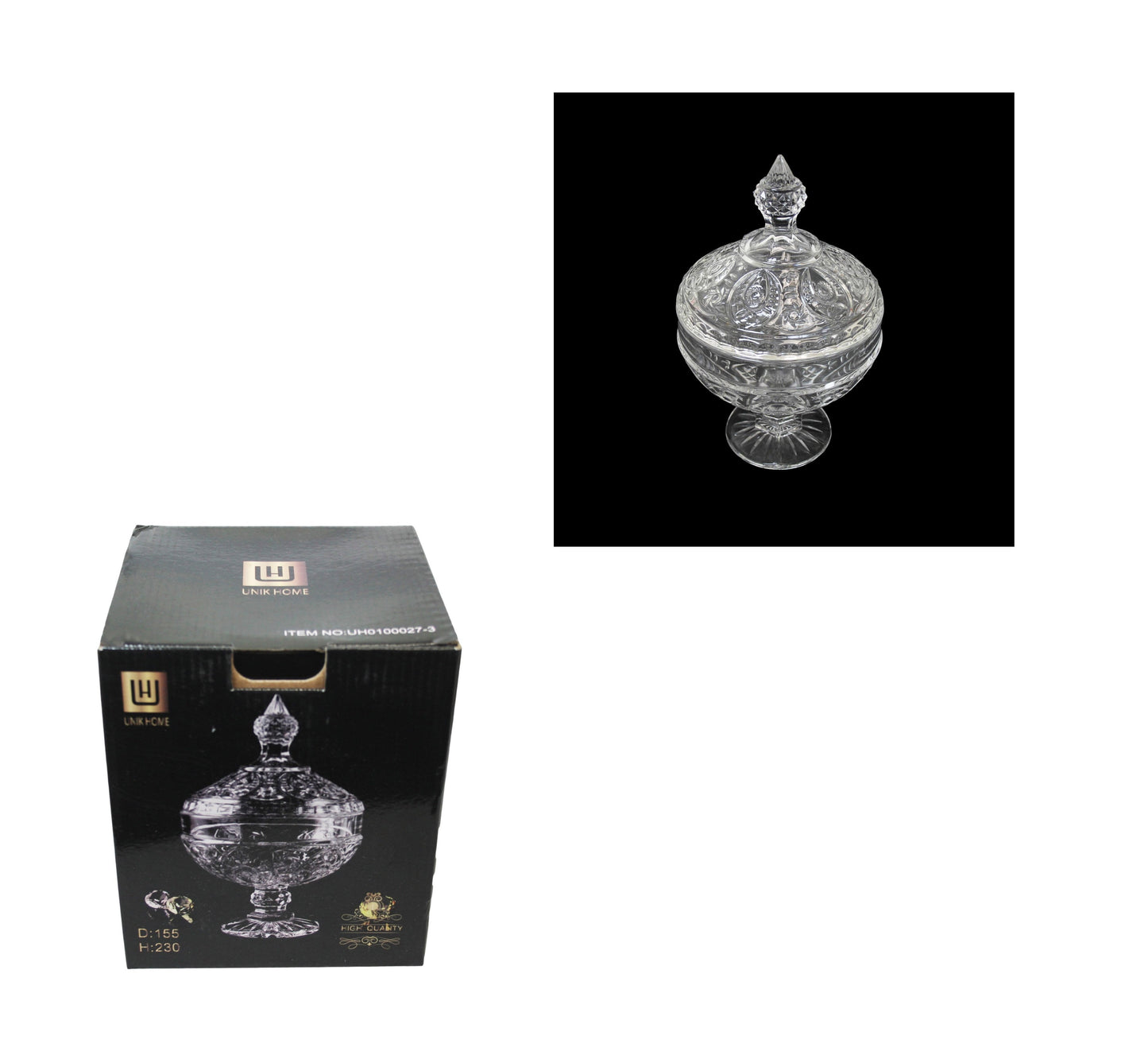 Glass Sweets Sugar Candy Footed Bowl with Lid 15.5 x 23cm 8848 / 9759 (Parcel Plus Rate)
