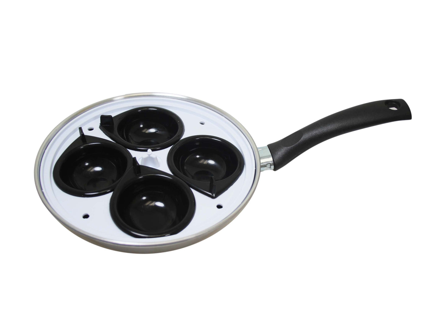 Non Stick Home Kitchen 4 Egg Poacher Pan 20cm With Long Safety Handle Egg Poacher 5.5cm 9101 A (Parcel Rate)