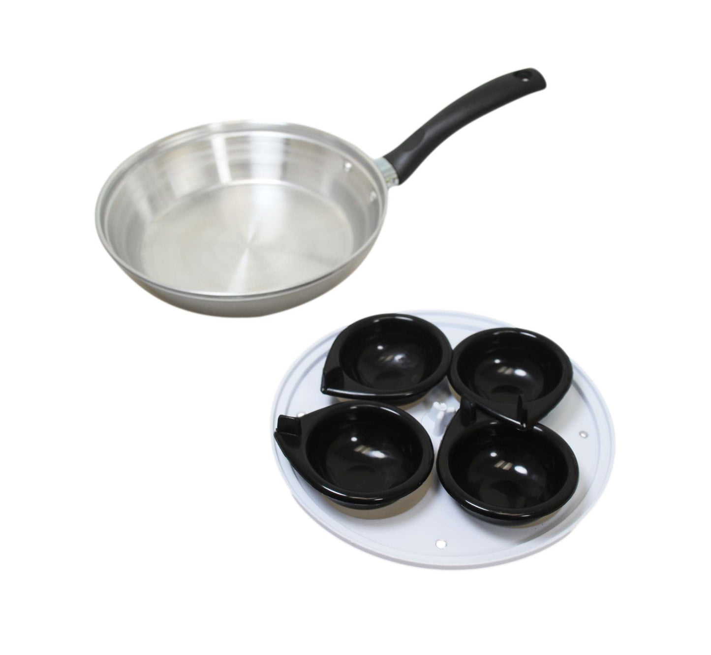 Non Stick Home Kitchen 4 Egg Poacher Pan 20cm With Long Safety Handle Egg Poacher 5.5cm 9101 A (Parcel Rate)