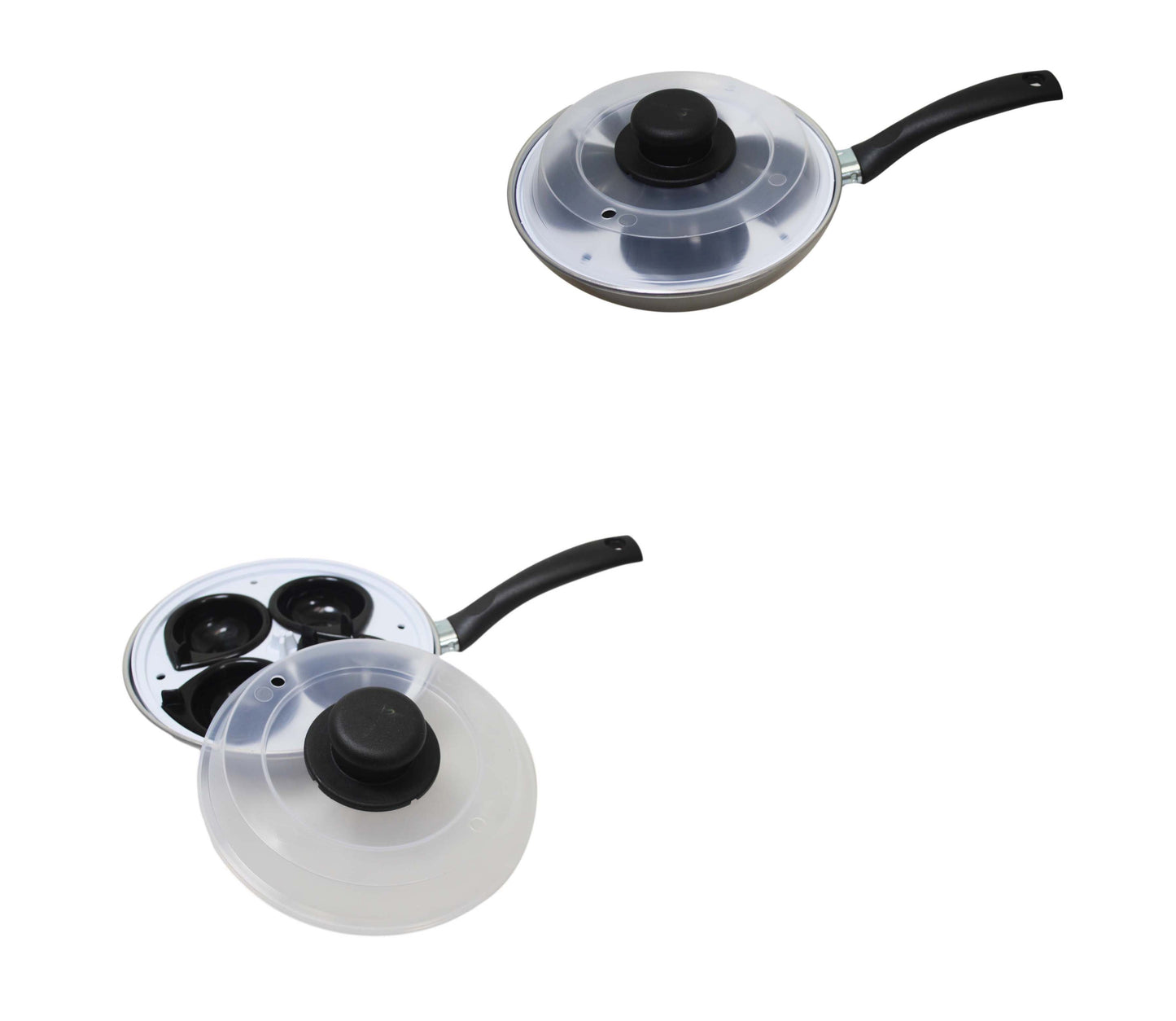 Non Stick Home Kitchen 4 Egg Poacher Pan 20cm With Long Safety Handle Egg Poacher 5.5cm 9101 A (Parcel Rate)