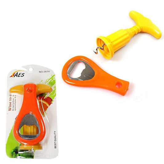 Plastic Bottle and Wine Corkscrew Opener Set 9-12cm Assorted Colours 5114 (Large Letter Rate)