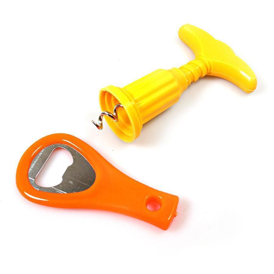 Plastic Bottle and Wine Corkscrew Opener Set 9-12cm Assorted Colours 5114 (Large Letter Rate)