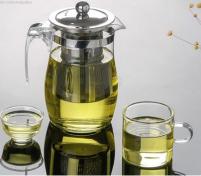 Elegant Glass Tea Pot with 4 Tea Cups Set of 5 Pieces 6661 (Parcel Plus Rate)