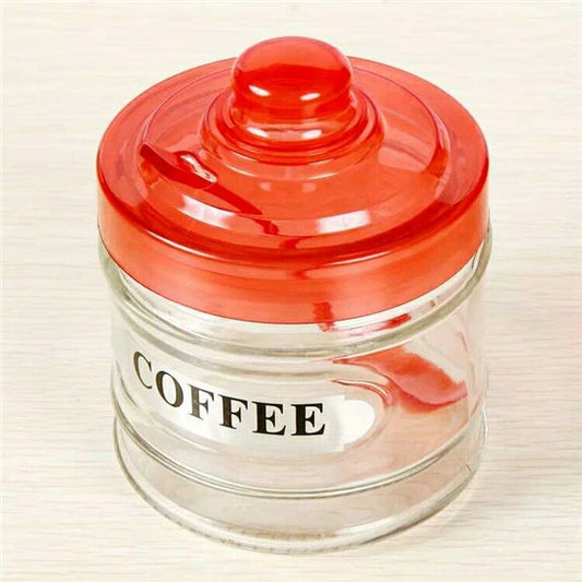 Kitchen Glass Coffee Tea Sugar Storage Jar 8 x 8 cm Assorted Colours 7119 / 7120 (Parcel Plus Rate)