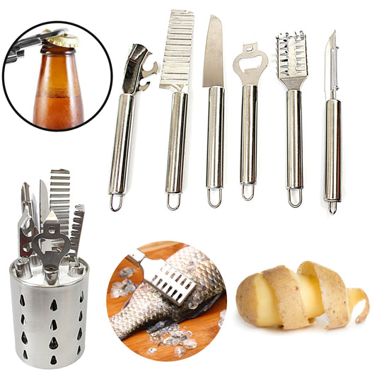 Metal Kitchen Cooking Utensil Set with Holder Set of 7 4945 (Parcel Rate)