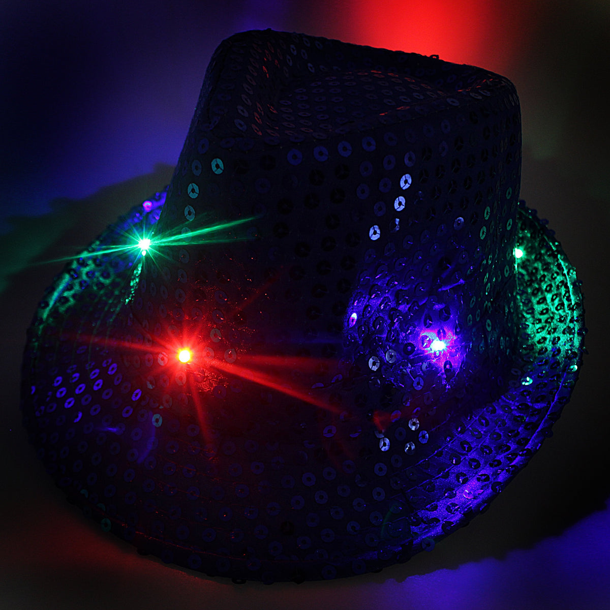 Light-Up LED Sequin Fedora Hat – Flashing Fancy Dress Party Accessory, Assorted Colours, SKU 3054