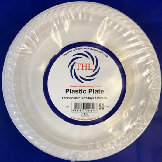9" White Plastic Plate Pack of 50 THL2461 A (Parcel Rate)