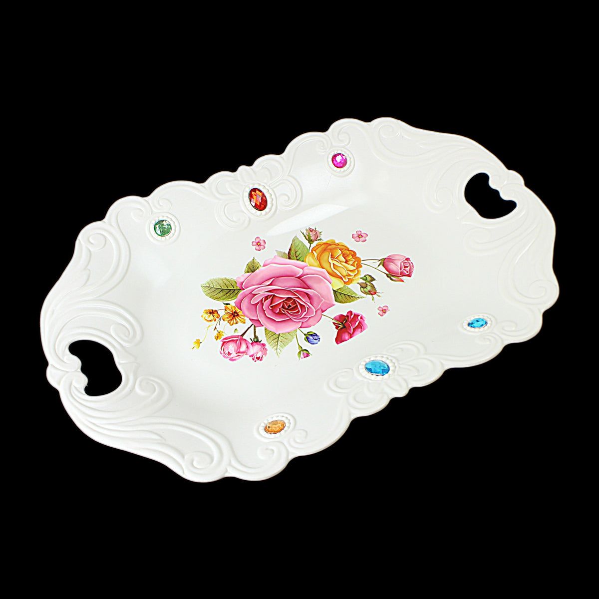 Plastic Jewelled Serving Tray with Handles and Printed Design 35 x 23 cm Assorted Designs 3210