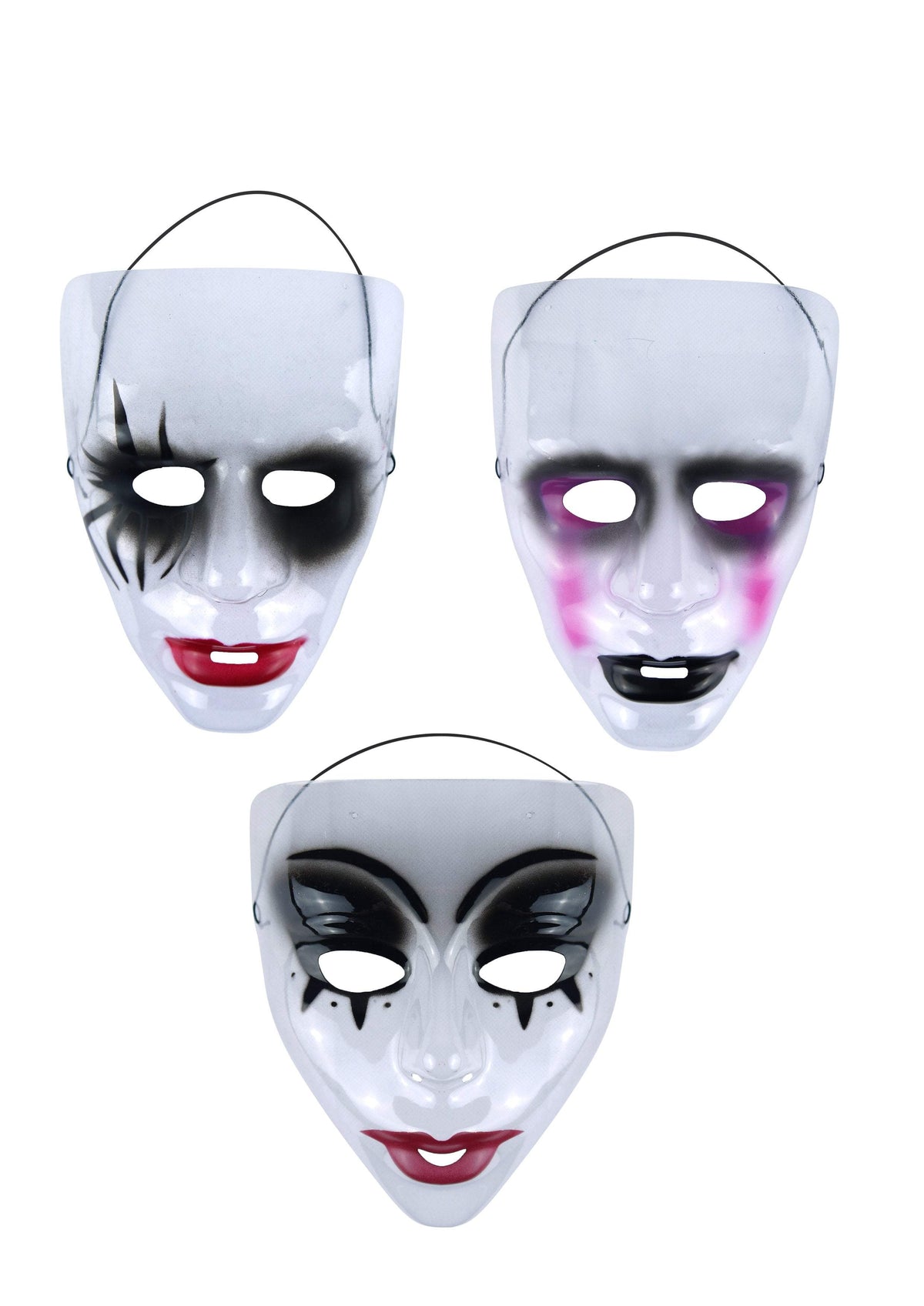 Halloween Plastic Scary Masks x1 Festive 3 Assorted Style Clear Masks V21161