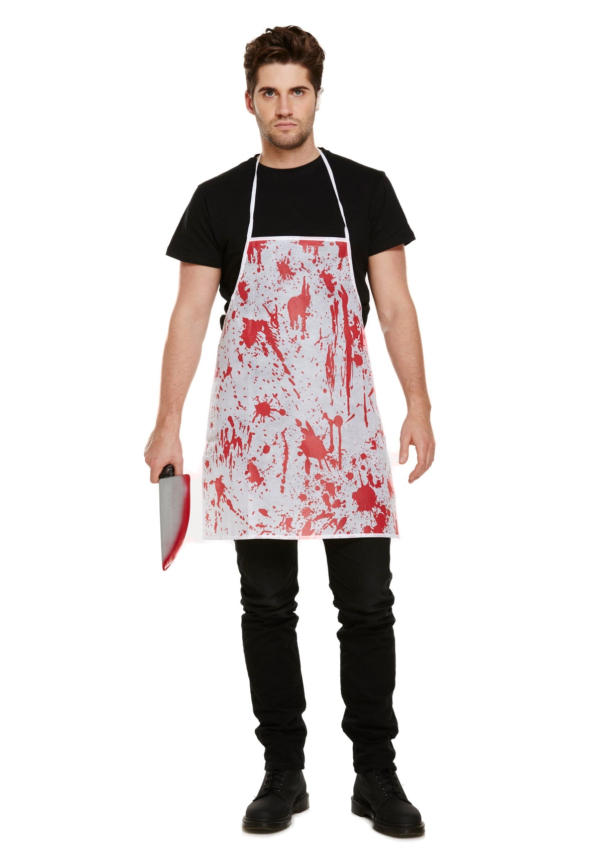 Halloween Adult Dress Up Costume White Bloody Butcher's Apron with Blood Spatters V41127