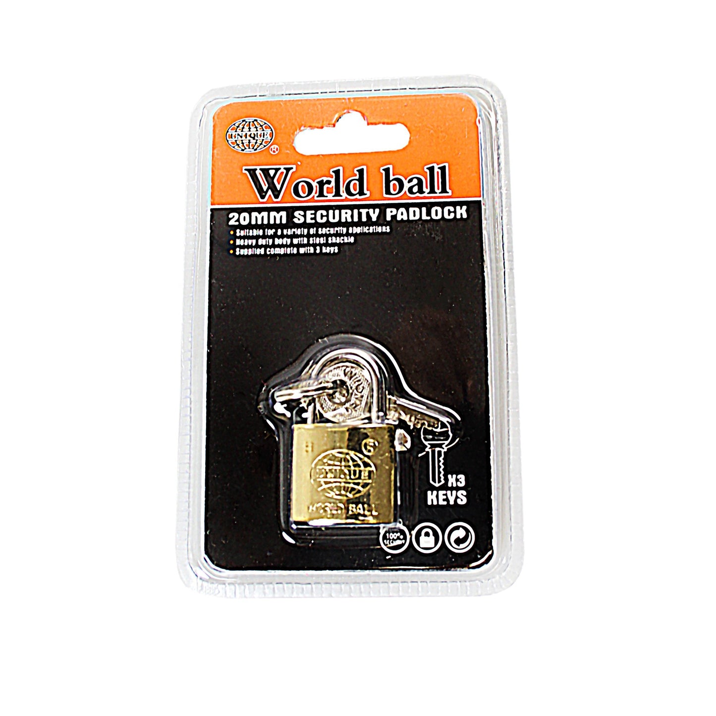 Security World Ball Padlock with 3 Keys 20mm 0242 A (Parcel Rate)