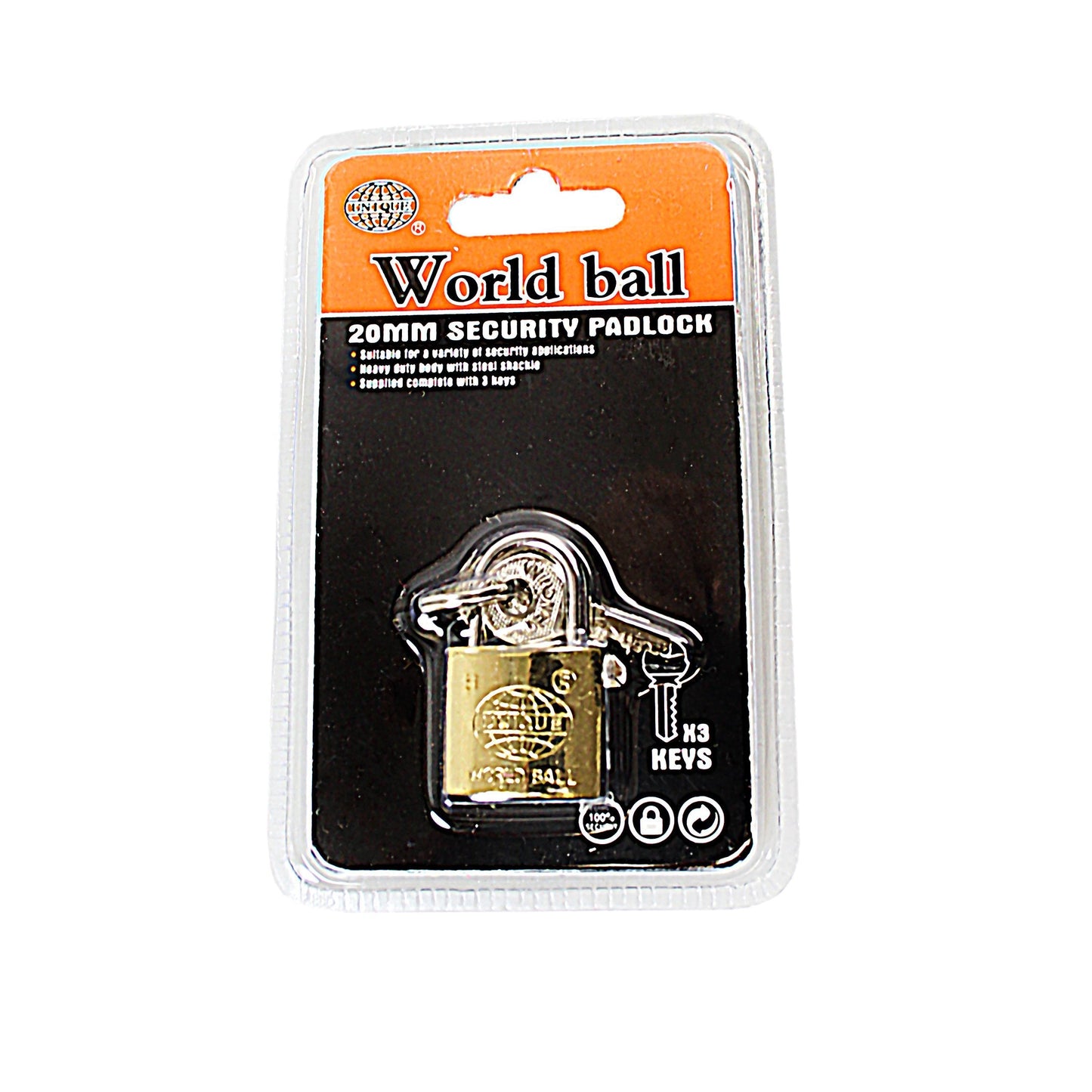 Security World Ball Padlock with 3 Keys 25mm 0243 A (Large Letter Rate)