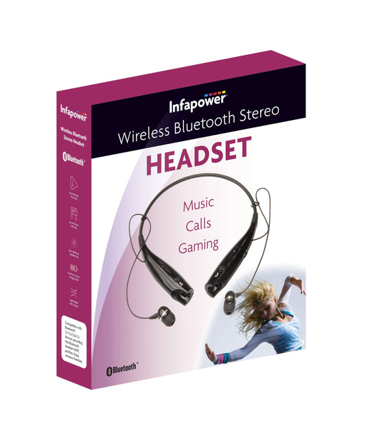 Wireless Bluetooth Neck Earphones Headset for Music Calls Gaming Black X304BLK (Parcel Rate)