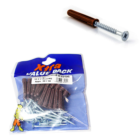 Brown Wall Plugs & 10 x 2 Screws Xtra Value Diy 5325 (Large Letter Rate)