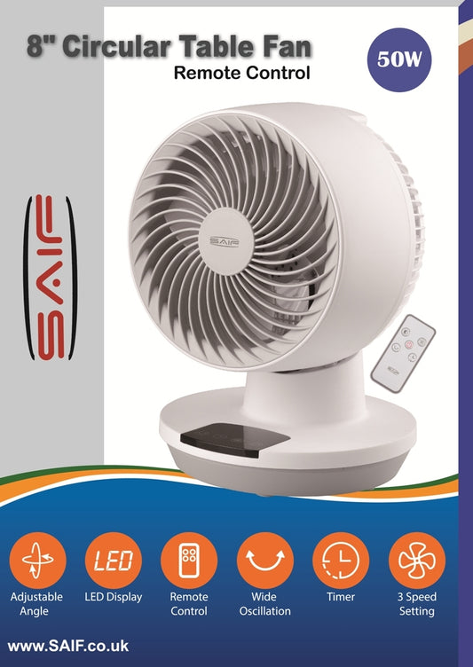 8" Remote Control Circular Table Fan 50 Watt CF2982/F8 (Parcel Rate)
