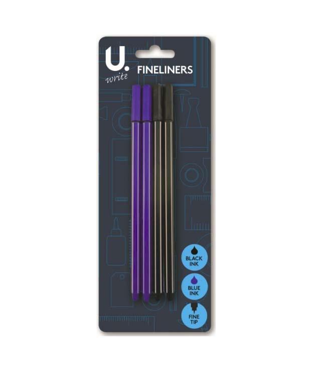 Fineliner Pens Pack of 4 Assorted Colours P2331 (Large Letter Rate)