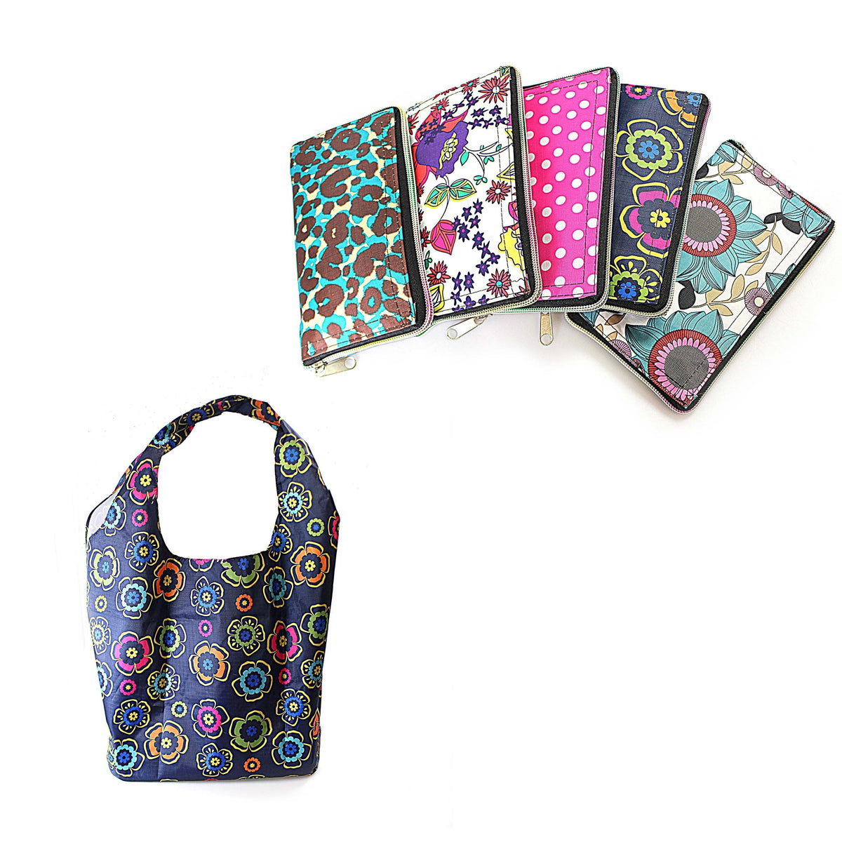 Foldable Reusable Shopping Carrier Bag with Zipper 18 cm Assorted Designs 1114