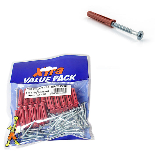 Red Wall Plugs & 8 x 1 1/2 Screws Approx 50 Of Each 3232 (Large Letter Rate)