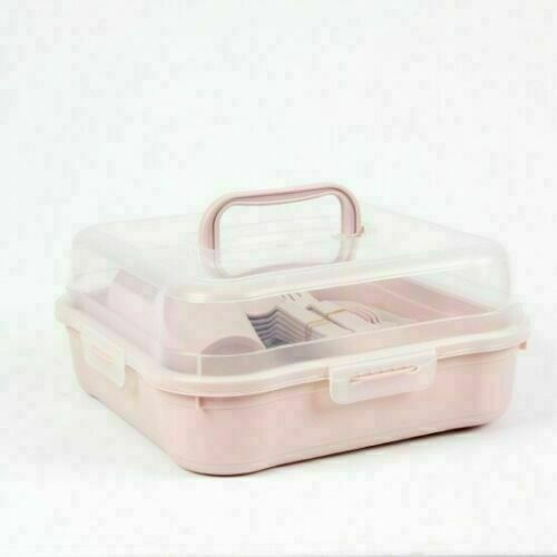 Plastic Picnic Camping Party Dinner Plate Mug Cutlery Storage Box Set of 32 Assorted Colours AK579