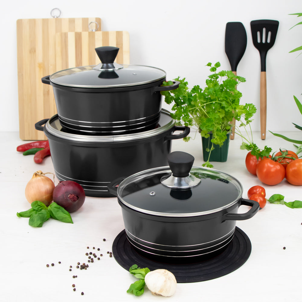 Laria Non Stick Die Cast Stockpot Pan Set 3pcs Black 10181 / AA2209 (Big Parcel Rate)