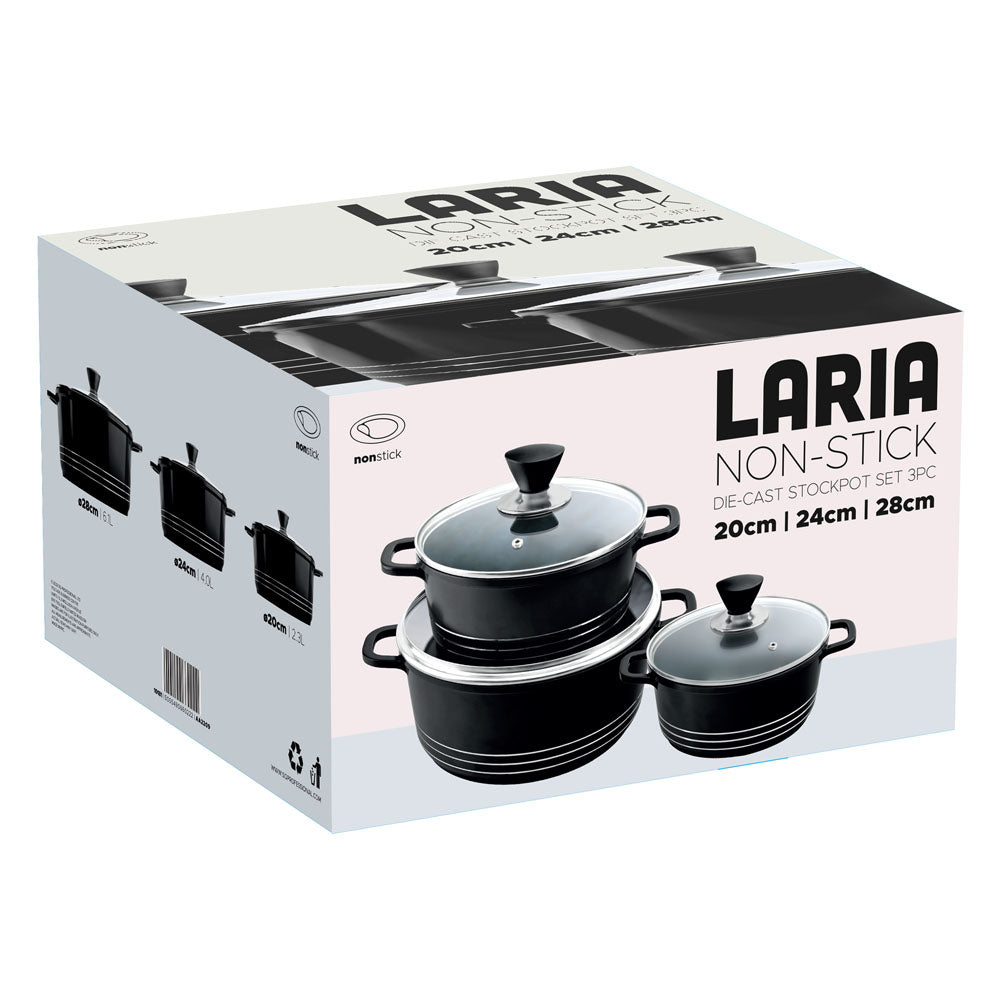 Laria Non Stick Die Cast Stockpot Pan Set 3pcs Black 10181 / AA2209 (Big Parcel Rate)