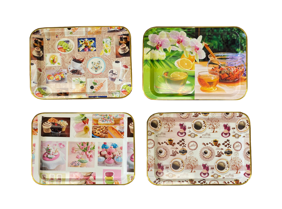 Plastic Rectangle Coffee Tea Serving Tray with Printed Design 45 x 32 x 2cm Assorted Designs 1390 (Parcel Rate)