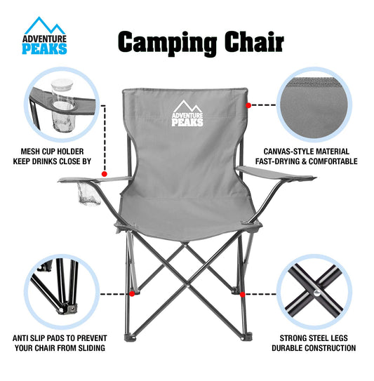 Foldable Outdoor Garden Camping Chair with Carry Bag 50 x 50 x 80 cm Grey 1433 (Big Parcel Rate)