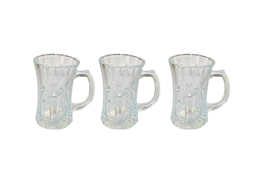 Amissa Tea Glass Cups with Handle and Floral Grape Design 171ml Set of 3 1542 (Parcel Plus Rate)