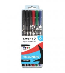 Swift Fineliners for Effortless Writing Assorted Colours 0.5mm 6 Pack 16x6.3x1.5cm 43g SKU MW-5056709020363-PP