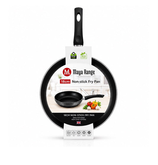 Easy Food Release – Maya Range Non-Stick Induction Frying Pan, Black 18 cm SKU MR1256