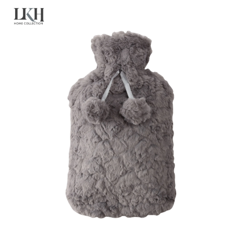 2L Hot Water Bottle with Faux Fur Cover & Pom Poms SKU 9242