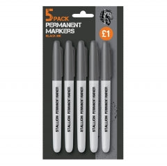 Stallion Permanent Markers for Labelling and Writing Black Ink 5 Pack 21x11x1.9cm SKU MW-5056709021001-PP