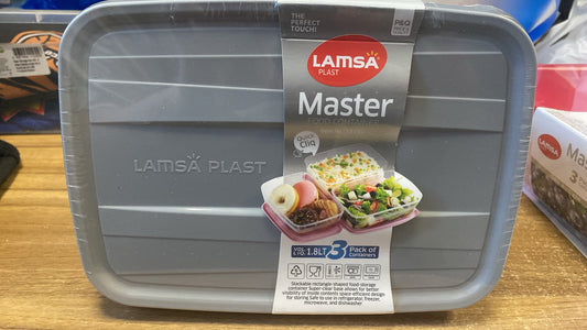 Lamsa Plast Master Plastic Food Containers for Meal Prep and Kitchen Storage 99% Airtight 3 Pack 1.8L 16x23x7.5cm 360g SKU MW-6222045905759-PP