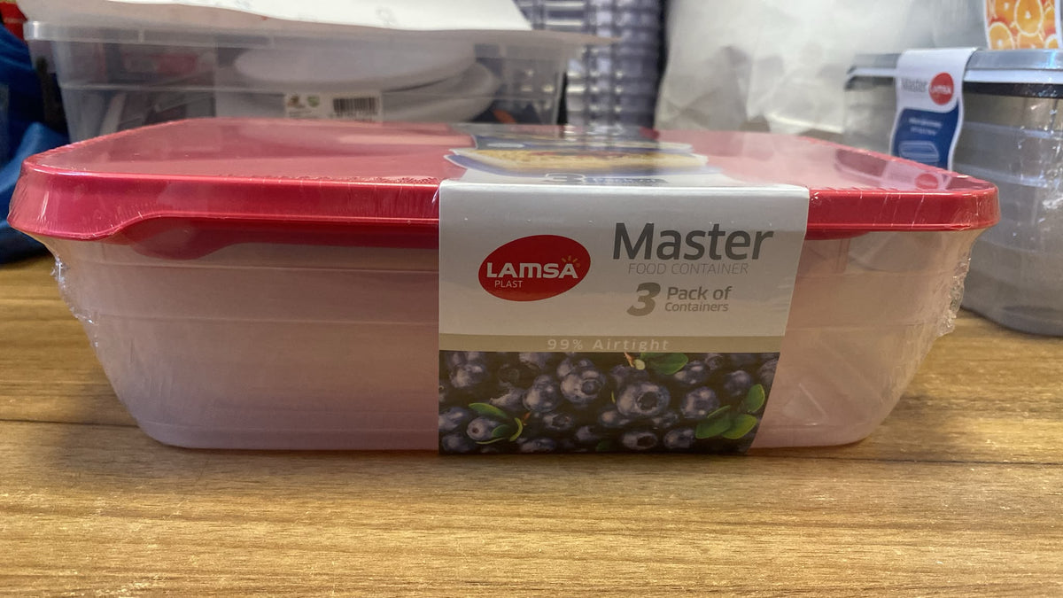 Lamsa Plast Master Plastic Food Containers for Kitchen Storage 3 Pack 99% Airtight Red 1.2L 1.8L 3.0L 375g SKU MW-6222045905735-PP