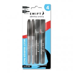 Swift Multi Permanent Marker Pack for Effortless Marking Black Ink Fine and Round Tip 4 Pack 19.5x8.5x2cm 50g SKU MW-5056709020578-PP